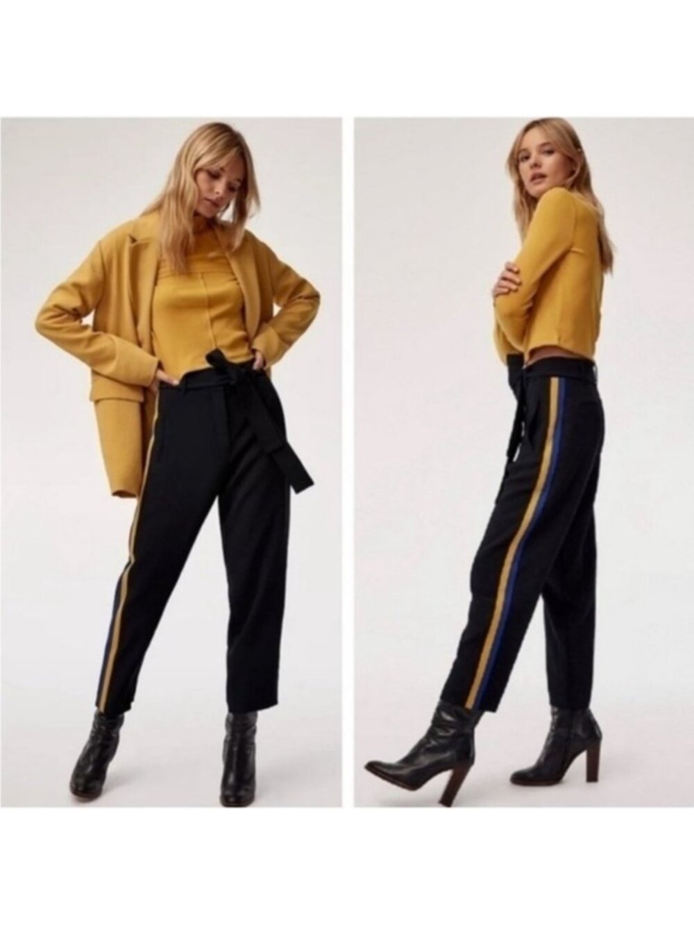 Wilfred Jallade Tie-Front Pant Black Stripe Size 00 Aritzia #70515